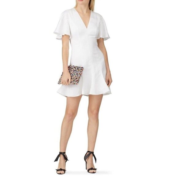 Keepsake Dress Women 10 Ivory Magnetic Ruffle Linen Blend Summer Mini MSRP:$170 - Picture 2 of 11